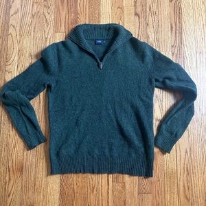 J. Crew Green 100% Lambs Wool Quarter Zip Sweater